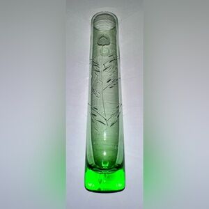 Vintage Cylindrical Glass Bud Vase Featuring an Rose Etched Floral